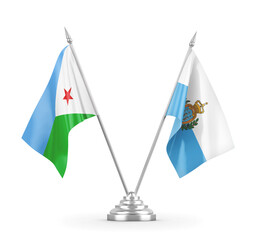 San Marino and Djibouti table flags isolated on white 3D rendering