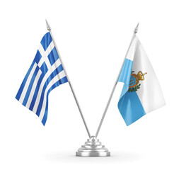 San Marino and Greece table flags isolated on white 3D rendering