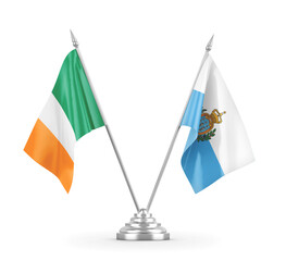 San Marino and Ireland table flags isolated on white 3D rendering