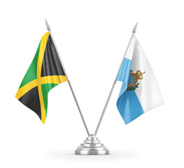 San Marino and Jamaica table flags isolated on white 3D rendering