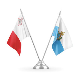 San Marino and Malta table flags isolated on white 3D rendering