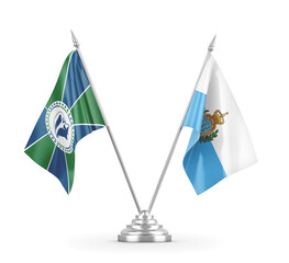 San Marino and Martinique table flags isolated on white 3D rendering