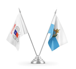San Marino and Mayotte table flags isolated on white 3D rendering