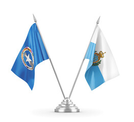 San Marino and Northern Mariana Islands table flags isolated on white
