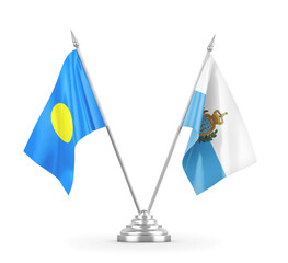 San Marino and Palau table flags isolated on white 3D rendering