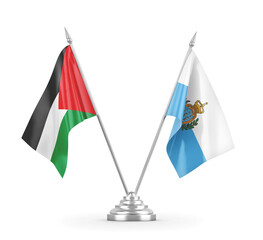 San Marino and Palestine table flags isolated on white 3D rendering