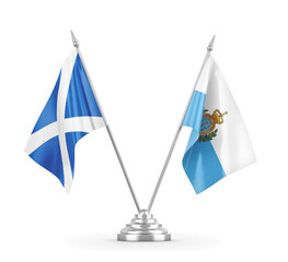 San Marino and Scotland table flags isolated on white 3D rendering