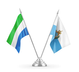 San Marino and Sierra Leone table flags isolated on white 3D rendering