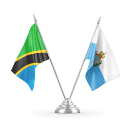 San Marino and Tanzania table flags isolated on white 3D rendering