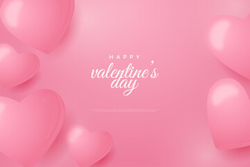 Happy Valentine's day with lettering and love balloon on pink background
