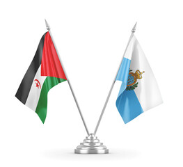 San Marino and Western Sahara table flags isolated on white 3D rendering