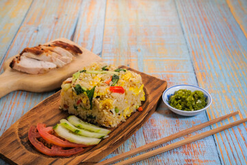 Chicken fried  rice  with fried chicken