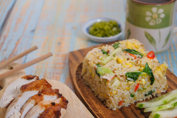 Chicken fried  rice  with fried chicken