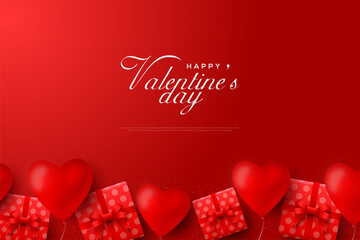 Valentine day background with gifts and balloons underneath
