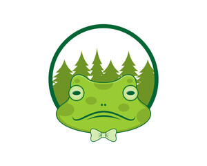 Frog head with forest scenery behind