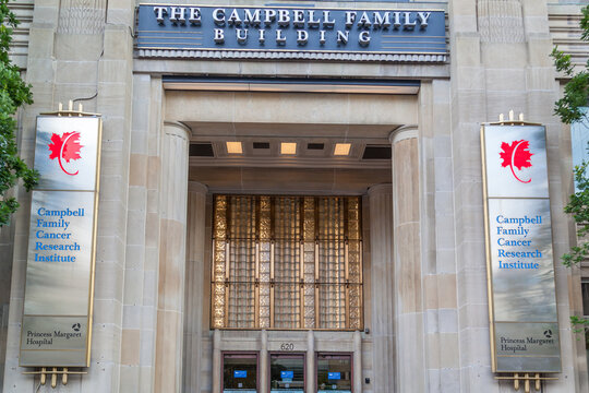 TORONTO, CANADA - JUNE 30, 2017: The Sign Of Campbell Family Cancer Research Institute (Princess Margaret Cancer Centre) On The Building In Toronto, The Largest Cancer Centre In Canada. 
