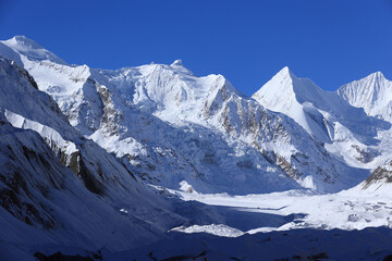Fototapeta na wymiar Snow mountains and glaciers under blue sky in tibet,China