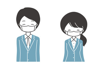 ビジネス　会社員　笑顔でマスク　[上半身]