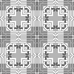 Celtic style seamless pattern. Vector ornamental light background. Geometric repeat plaid tartan backdrop. Square frames, lines, shapes, borders. Elegant ornament. Decorative ornate monochrome design