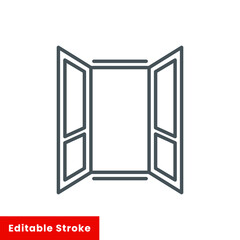 Opened window icon, line style. Get fresh air with lots of oxygen entering the house and removing dirty air, feel refreshing. Editable stroke vector illustration eps10.
