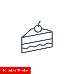 Piece of cake line icon, sweet and food, pie sign, vector graphics, a linear pattern on a white background, editable stroke eps 10.