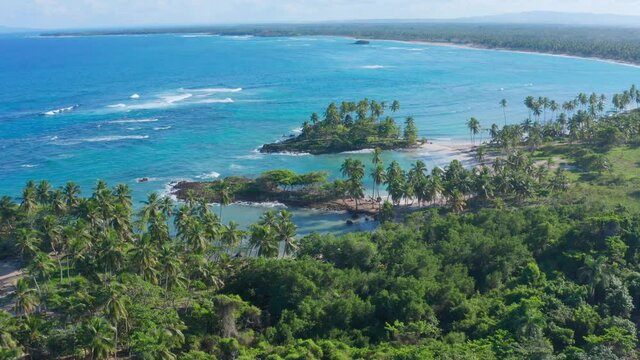 Aerial approach of Los Coquitos beach. Dominican Republic