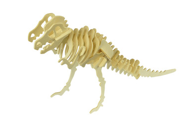 wood puzzle dinosaur skeleton isolated on white background