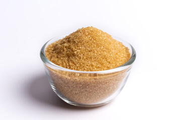 brown sugar In glass cup isolated on white background