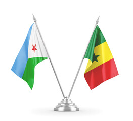 Senegal and Djibouti table flags isolated on white 3D rendering