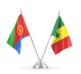 Senegal and Eritrea table flags isolated on white 3D rendering