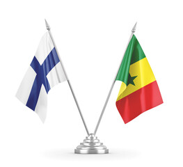 Senegal and Finland table flags isolated on white 3D rendering