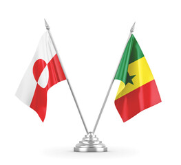 Senegal and Greenland table flags isolated on white 3D rendering