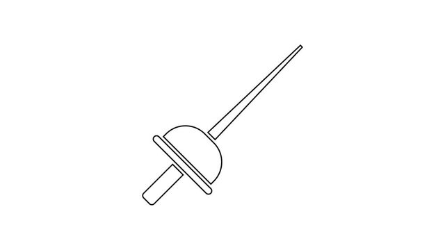 Black line Fencing icon isolated on white background. Sport equipment. 4K Video motion graphic animation