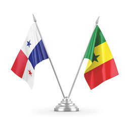 Senegal and Panama table flags isolated on white 3D rendering