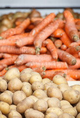 Fresh vegetables on stall at bazaar. Healthy eating