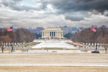Lincoln memorial and pool at winter, Washington DC, USA