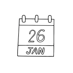calendar hand drawn in doodle minimalism. January 26. Australia Day, Internet-Free, date. icon, sticker, element, design. planning, business holiday