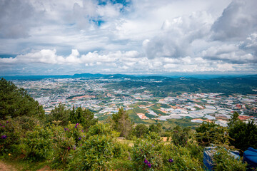 View on Da Lat city from the peak at Langbiang mountain, Da Lat, Vietnam, Southeast Asia