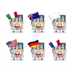 Box of sardines cartoon character bring the flags of various countries
