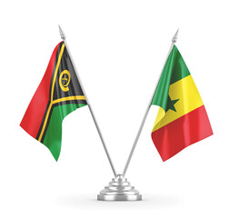 Senegal and Vanuatu table flags isolated on white 3D rendering