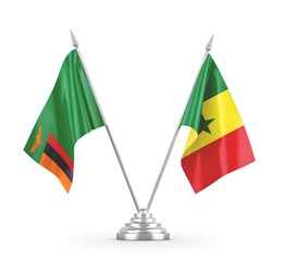 Senegal and Zambia table flags isolated on white 3D rendering