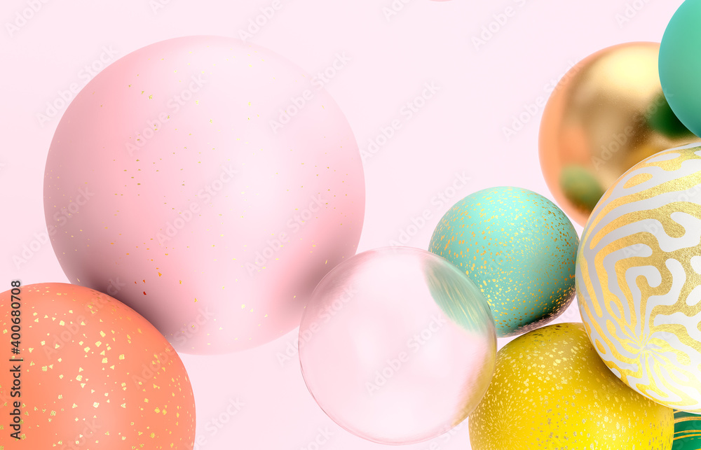 Aufkleber abstract holiday background with fancy geometric balloons. 3d render.