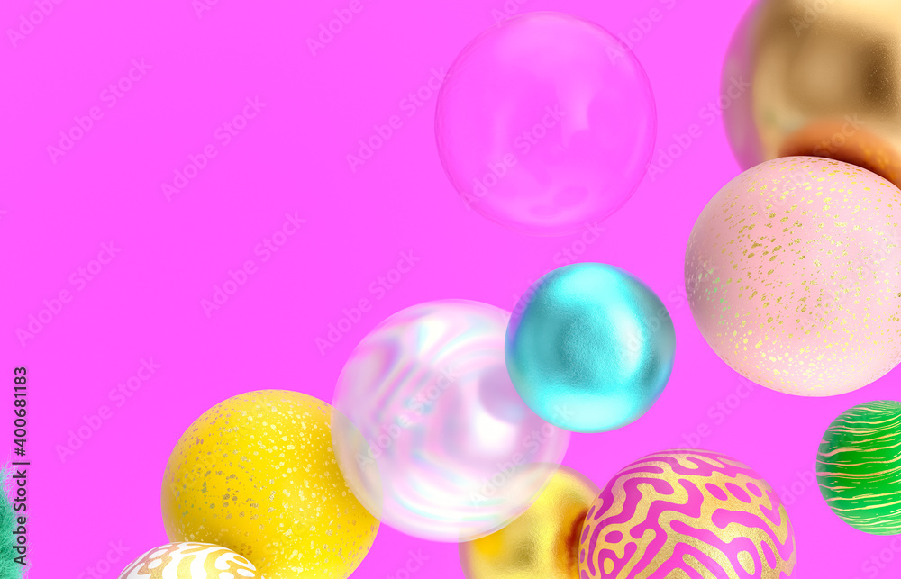 Aufkleber abstract holiday background with fancy geometric balloons. 3d render.