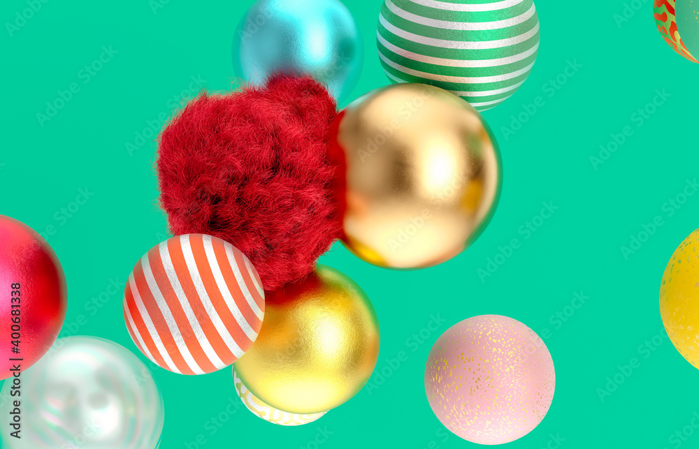 Poster Abstract holiday background with fancy geometric balloons. 3d render.