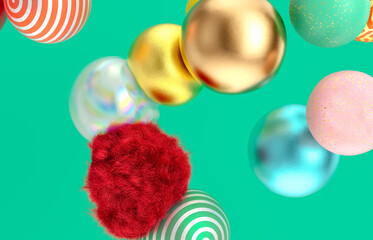 Fototapeta na wymiar Abstract holiday background with fancy geometric balloons. 3d render.