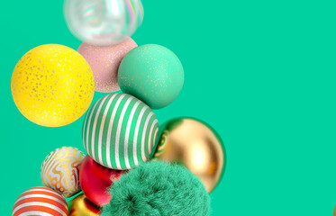 Abstract holiday background with fancy geometric balloons. 3d render.