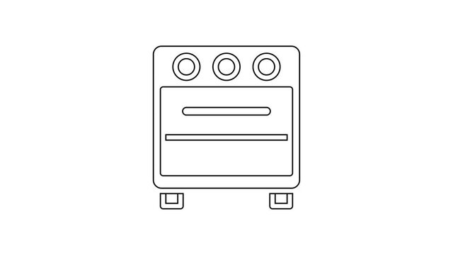 Black line Oven icon isolated on white background. Stove gas oven sign. 4K Video motion graphic animation