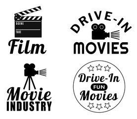 Set of retro movie and film labels