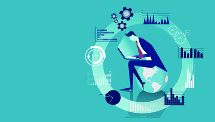 Businessman Idea concept   illustration vector,Office Work,Social Network Technology, Laptop,Earth, chart,graph, for success,set icon.