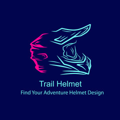 Motocross helmet trail fullface adventure line pop art potrait logo colorful design with dark background. Abstract vector illustration. Dark minimalist graphic. 